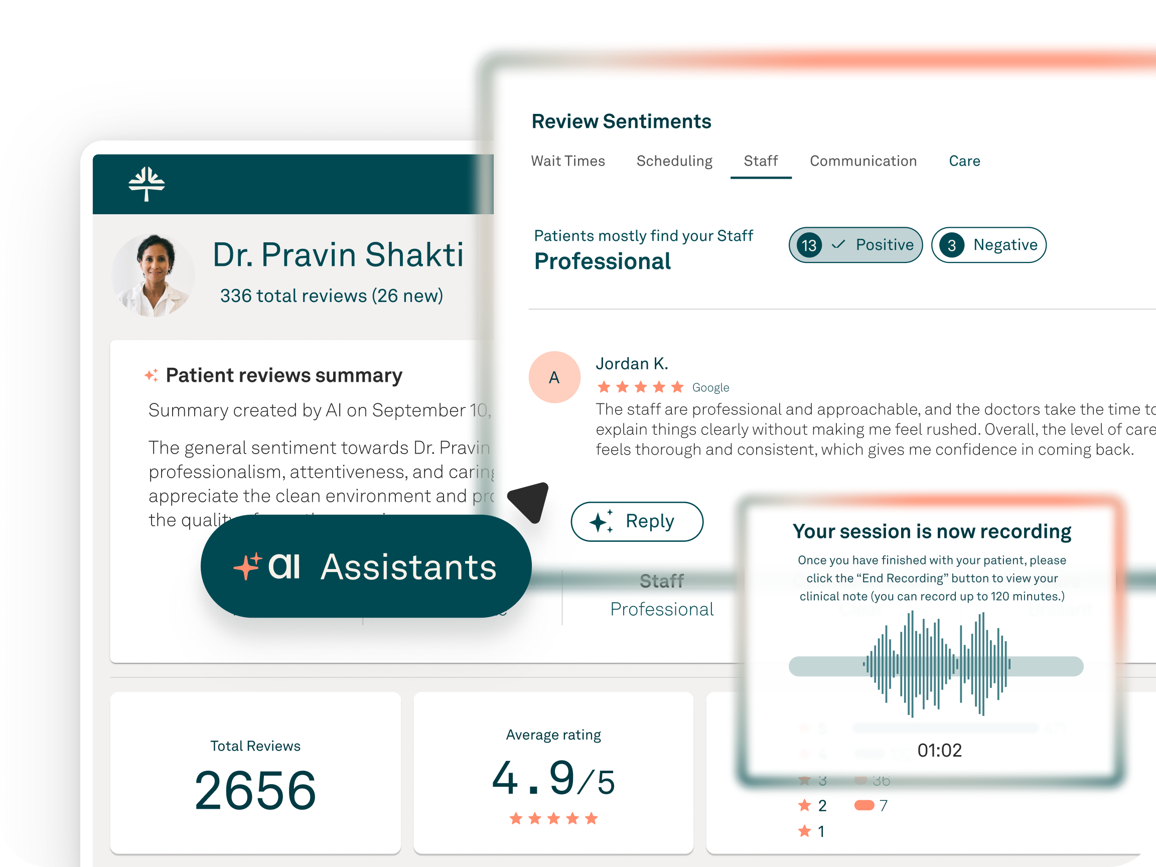Tebra AI and automation product interface with automated workflow panels.